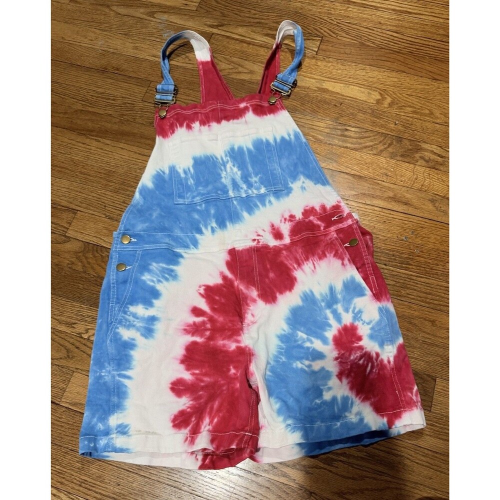 Chubbies Tie Dye Overall One-Piece Romper Shorts Red Blue White Size L